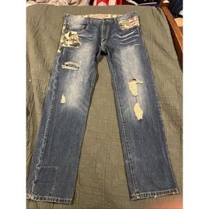Winchester American Legend Denim Jeans Mens 40L Patriotic Embroidered‎ Distress
